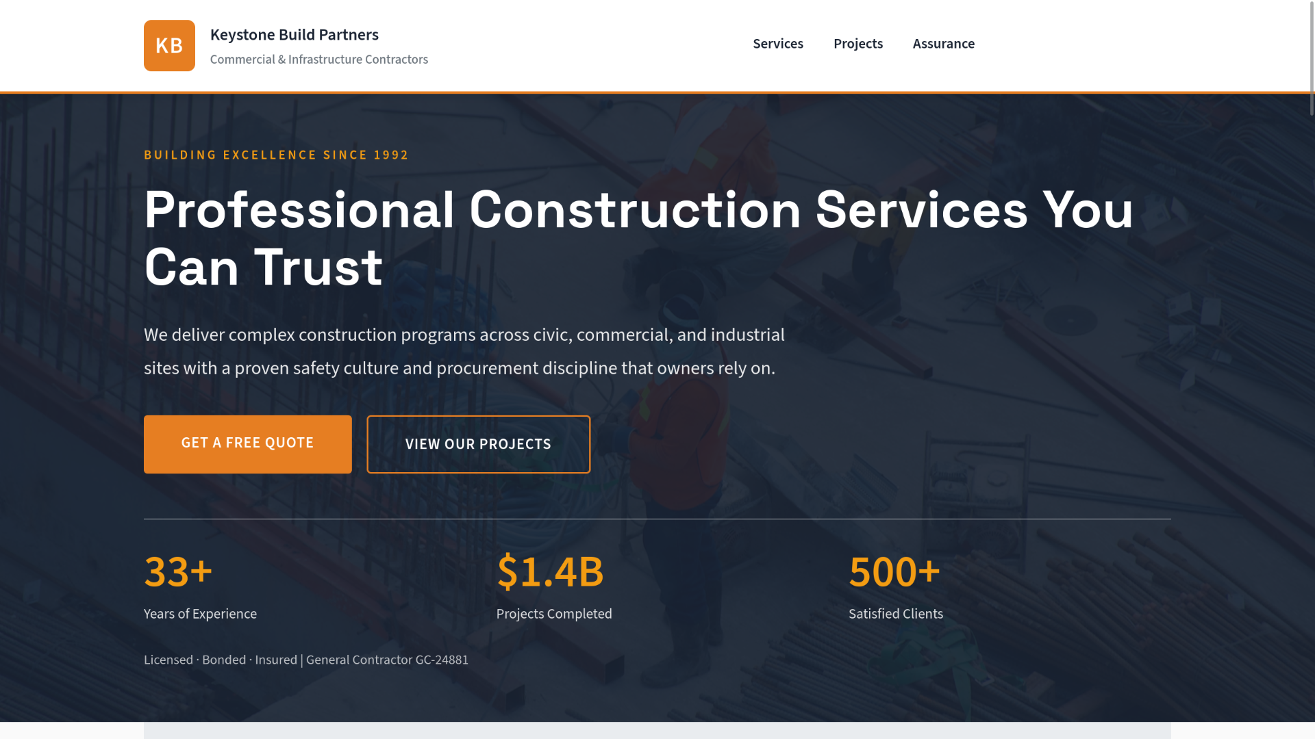 Keystone Build Partners web sitesi ön izlemesi